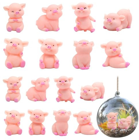 Idota 16 Stück Kleine Glücksschweine, 3.5cm Harz Glücksschweinchen Figuren Glücksbringer Silvester Glücksbringer Prüfung Tischdeko Glücksschweinchen Mini zum Kuchen/Fee Garten/Schneekugel Deko