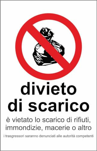 M-ITALY CARTELLO SEGNALETICO - divieto di scarico mod. 3 - Adesivo Extra Resistente, Pannello in Forex, Pannello In Alluminio (20x31, Plastica)
