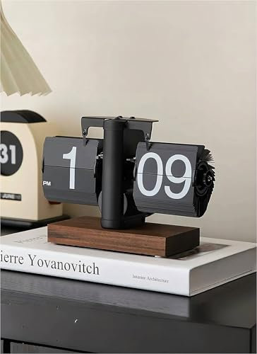 Dpofirs Retro Flip Desk Shelf Clock, Auto Flip Table Clock, Classic Mechanical Digital Display, Battery Powered, 12 Hours Modern Digital Mechanical Clock