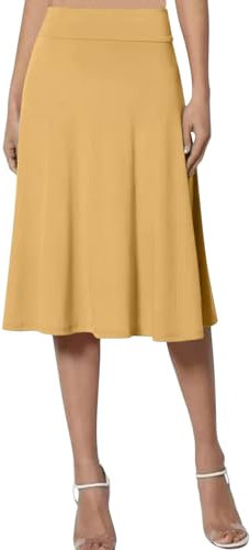 Strickrock Bleistift Midi-Rock zum Anziehen für Damen (Yellow, M)