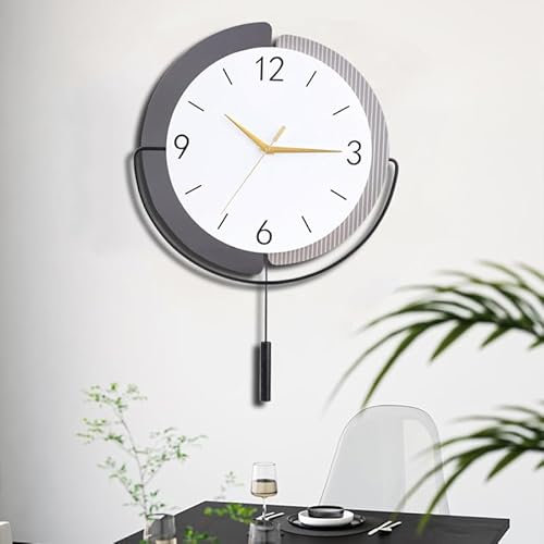 Wall Clock with Pendulum,Silent Quality Quartz Wall Clock Battery Operated,Large for Living Room,Home,Bathroom,Wall Decor (Grey19in*14in)