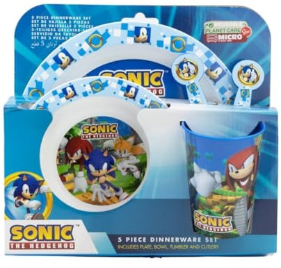My sweety pop - Set de vaisselle pour enfant - coffret repas - ensemble 5 pièces - Assiette - Bol - Verre - Fourchette – cuillère - Sonic - Garcon