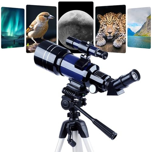 Astronomie-Anfänger, 70-mm-Blende mit verstellbarem Stativ, Mondfilter, Kamera-Auslöser-Drahtsteuerung, Rucksack und Mondfilter, tragbares Teleskop, für Erwachsene