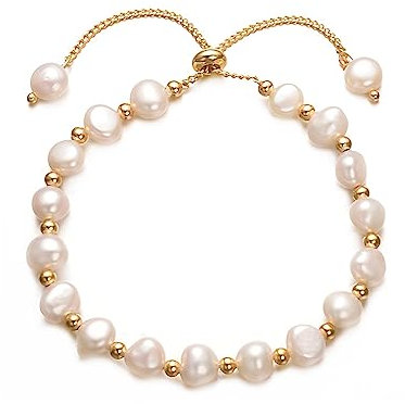 vissen Süßwasser Weiße Perlen Armband Damen vergoldete Verstellbar Beads Armbänder Hypoallergen Schmuck