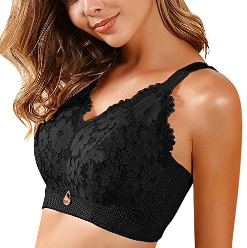 Floral Secrets Comfort Rose Bra UK Lingerie for Womens Underwire Bra Lace Floral Bra Unlined Unlined Plus Size Full Coverage Bra (01-2-Black, 38/85E) Mum Birthday Gifts Deals of The Day