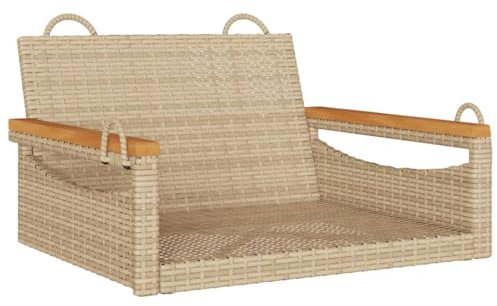 vidaXL Hängesessel, Hängebank mit Befestigungsringen, Hängeschaukel für Außenbereich, Schaukelbank Gartenschaukel, Modern, Beige Poly Rattan