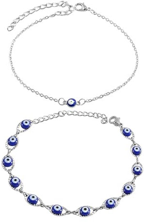 EHDWXVZM 2pcs bracelets de cheville mauvais œil, bracelets de cheville pour femmes, argent, bohème, protection et chance