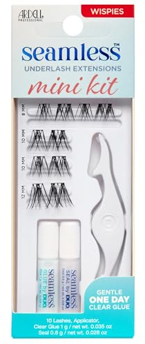 Ardell Seamless Underlash Extensions Mini Eyelash Kit, Wispies Lash Extension Kit, includes Duo Glue & Seal & Applicator Tool, Customisable Eyelashes, 10 Cluster Lashes