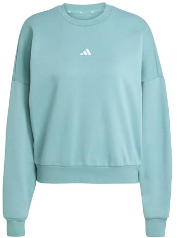 adidas Women's ESSENTIALS SMALL LOGO FEEL COZY RELAXED FIT SWEATSHIRT, powder teal/white, M