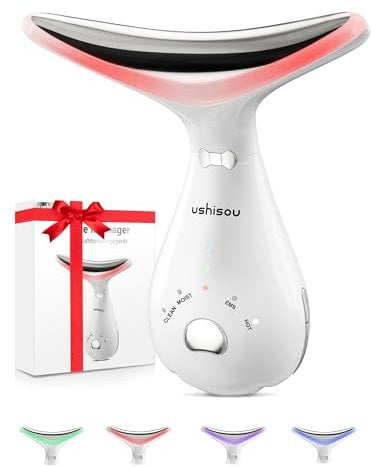 Massaggiatore Viso Elettrico Antirughe Lifting: Face Massager con 4 LED - 45°C Massaggio Viso EMS - Dispositivo di Bellezza con 3 Intensità di Vibrazione Gua Sha per Massaggio Rassodante Viso e Collo