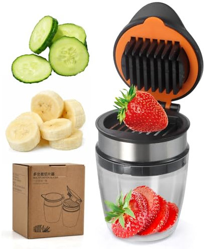 YILANJIN Affettatrice per Frutta, Taglierina per Fragole, Press Cup Slicer, in Acciaio Inox, Affettatrice Uova, Design Rimovibile, Taglierino Veloce per Fragole, Banane, Mele, Uova, Verdura