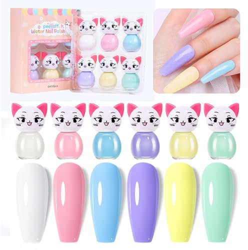 Kids Nail Polish Sets for Girls - 6 Vibrant Colors Peel-Off Nail Polish Kit - Water-Based, Non-Toxic, Quick Dry Nail Art Kit - Perfect Birthday or Christmas Gift for Ages 3+