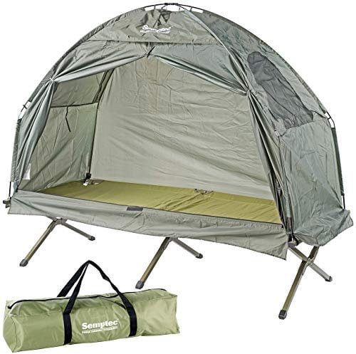 Semptec Urban Survival Technology Campingliege mit Zelt: 2in1-Zelt mit Alu-Feldbett, 1200 mm Wassersäule, mit weicher Auflage (Campingbett, Angel, Matratze)