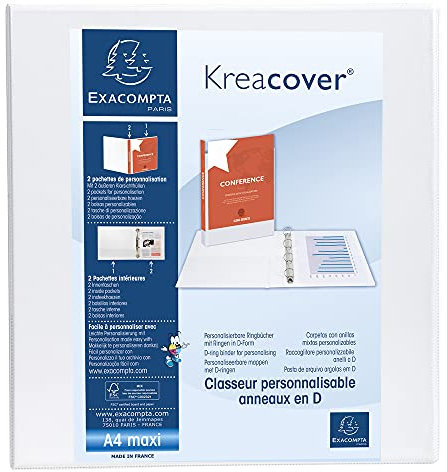 Exacompta 51945E Präsentationsringbuch KreaCover Kunststoffbezug außen und innen. 4 Ring-Mechanik DIN A4 Füllhöhe 60 mm ideal für Angebots- und Unternehmenspräsentationen weiß
