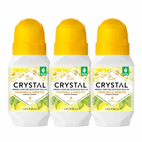 Crystal Deodorant Essence Roll-On 2.25oz Chamomile/Green Tea (3 Pack)