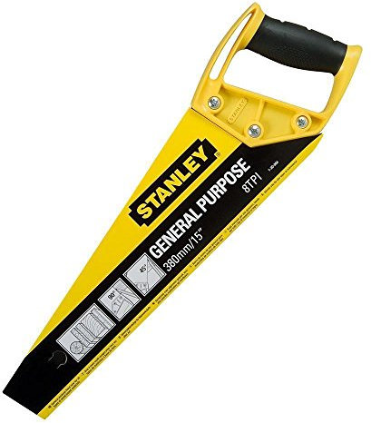 Stanley OPP Handsäge (380 mm Länge, 8 Zähne/Inch, gehärtete Sägeblattzähne, ergonomischer Bi-Material Handgriff) 1-20-084