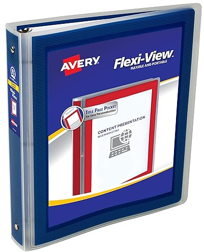 Avery Flexi-View 3 Ring Binder, 1.5 Inch Round Rings, 1 Navy Blue Binder (17638)