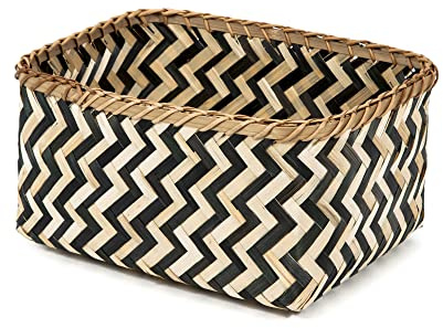 Compactor Bamboo Storage Basket, Hand-Woven with Herringbone Patterns, Dark Wood, 30 x 23 x H. 15 cm, RAN6434_L