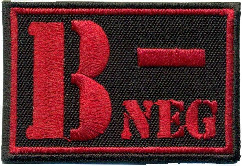 B NEG Blutgruppe Negativ Military Biker Rotkreuz Erstehilfe Abzeichen Aufnäher