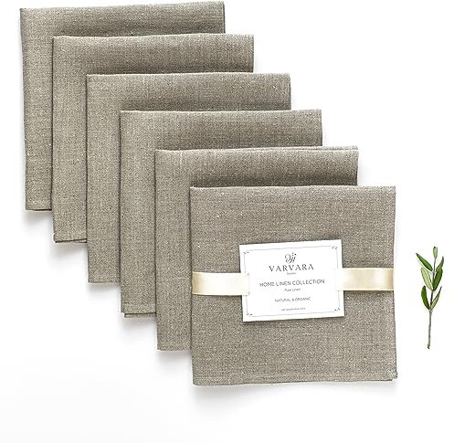 Varvara Home 6 Leinenservietten Natur - Stoffservietten Leinen Servietten - Servietten Leinen Natur Braun Landhausstil 6-Pack 45x45 cm