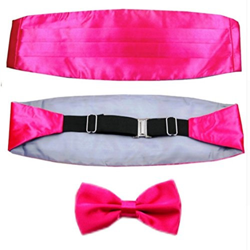 WS SET Herren Fliege Kummerbund Einstecktuch Business Anzug Hochzeit (Pink)