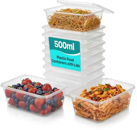 We Can Source It Ltd - 20 x 500ml Plastic Microwave & Freezer Safe Food Containers with Lids - BPA-Free, Reusable, Takeaway Meal Prep Container - Catering Grade Food Storage Boxes for Home & Business