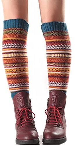 Berax Damen Stulpen Beinwärmer Lange Winter Legwärmer Gestrickt Gestreift Beinstulpen Böhmen, Blau