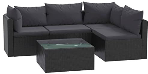 vidaXL Gartenmöbel 5-TLG. mit Auflagen Garten Garnitur Lounge Gartenset Sitzgruppe Rattanmöbel Gartensofa Sofa Poly Rattan Schwarz