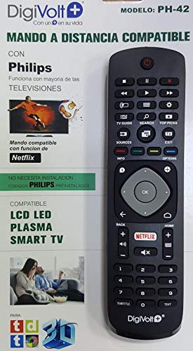 DiggitalWorld Mando Universal para televisores Philips- NO Necesita INSTALACIÓN códigos Philips preinstalados, Compatible con función de Netflix