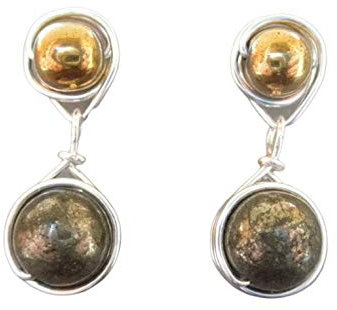 Ohrringe Pair - Edelstein Pyrit - Hochwertige und haltbare Versilberung
