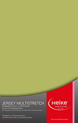 Heike hochelastisches Spannbettlaken Multistretch 92% Baumwolle 8% Elastan Deutsche Markenqualität 240gr/m2, 23-40cm Höhe, für Wasserbetten Boxspringbetten und herkömmliche Matratzen (Pistaziengrün)