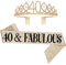 Leixi 40 and Fabulous Sash & Rhinestone Tiara Set - 40th Birthday Gifts Birthday Sash for Women Birthday Party Supplies (Gold)