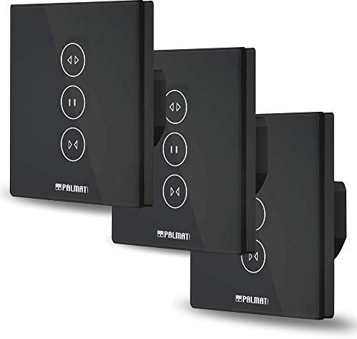 PALMAT Wlan Schalter für Rollladen Control Plus – Ideal für Jalousien und automatische Türen, Sprachsteuerung für motorisierte Türen, Kompatibel mit Alexa y Google Home (3 Stück, Schwarz)