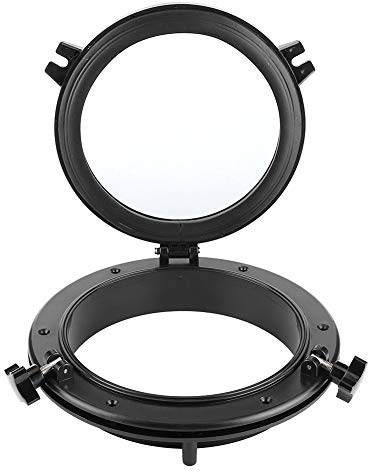 Ojo de Buey para Barco, Portillo Redondo Negro de 25 cm, Ventana de Vidrio Templado Marino Universal para Yate y RV
