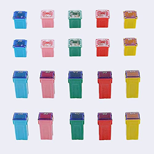 HUAZIZ 20 Stück Jcase Blocksicherung Mini Auto Sicherung 20A/30A/40A/50A/60A, Standard Automotive Low Profile Box Shaped Mini Fuse Assortment Kit for Pickup Trucks,Cars and SUVs,Niedrigem und Hohem