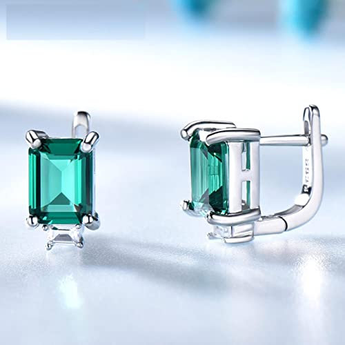 LOKILOKI Solide Echte 925 Sterling Silber Ohrringe Edelstein Erstellt Smaragd Ohrclips Für Weibliche Hochzeitsgeschenke Edlen Schmuck