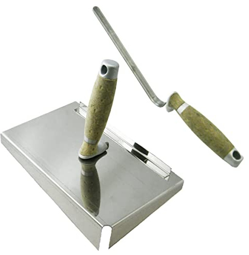 Fugblech Edelstahl, Profi Ledergriff Premium | 245 x 155mm x 50mm Verfugungsblech + Fugenkelle 12 mm, CT04