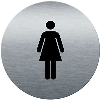 AUA SIGNALETIQUE - Plaque de porte Aluminium brossé imprimé AluSign Ø 85 mm - épaisseur. 3 mm - Double Face adhésif au dos (Toilettes femmes)
