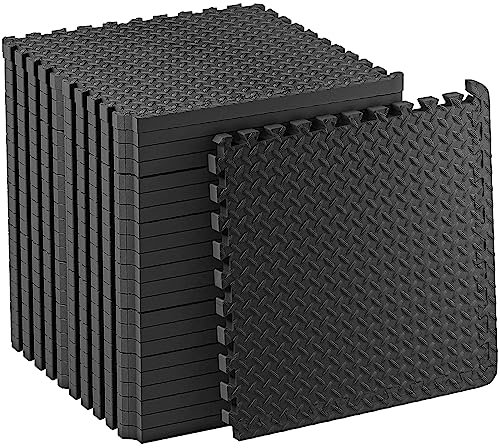 Ineinandergreifende weiche Schaumstoff-Bodenmatte, Übungsmatten, EVA-Puzzle-Gummi-Fliesen, rutschfestes Gummikissen für Heimtraining, Yoga-Matte, Garage, Werkstatt, 60 x 60 cm, Schwarz, 12 Stück