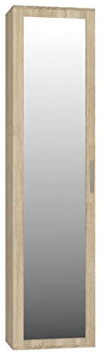 ADGO Kleiderschrank mit Spiegel Sonoma Kompaktgarderobe für Eingangsbereich, Kleiderschrank 50 cm breit Tiefe:35cm Höhe:180cm Platz zum Aufhängen von Kleidung, 2 Regale, Kleiderbügel(2 Paketen)
