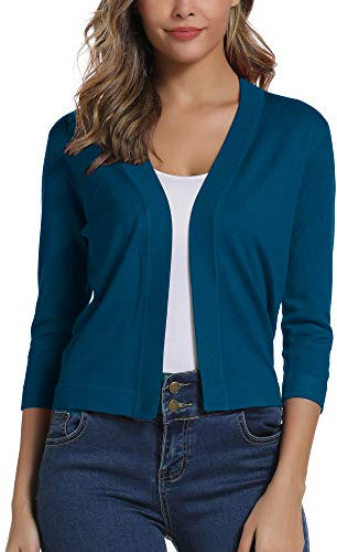 EXCHIC Femmes Elegant Manches 3/4 Ouvert Devant Boleros Cardigan Gilet (XL, Indigo Bleu)