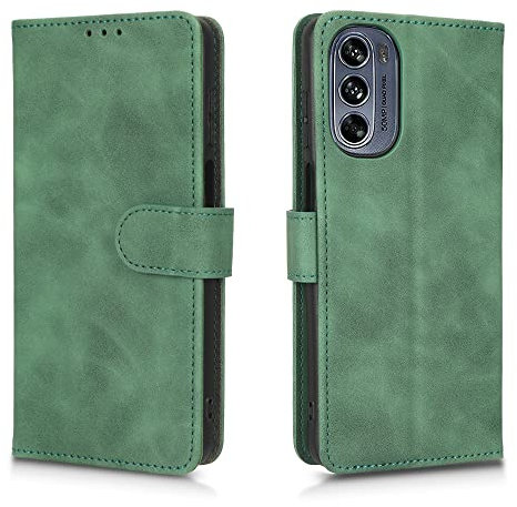 HAOYE Leather Folio Cover per Motorola Moto G62 5G Cover, PU + TPU Leather Wallet Case, Premium Filp Cover Custodia in Pelle Portafoglio con Funzione Stand, Verde