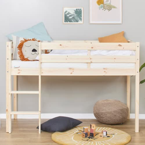 Hoppekids ECO Comfort Hochbett | 70x160 mit Lattenrost | Natur | Das Nordische Umweltzeichen | TÜV-Zertifiziert | FSC®-zertifiziertes massives Kiefernholz | Entworfen in Dänemark