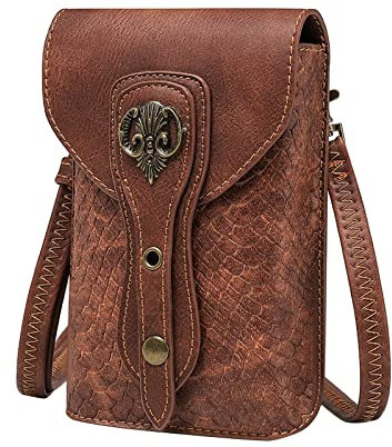 YJZQ Handytasche zum Umhängen Damen Handy Umhängetasche Mini Schulter Messenger Bag Punk Motorrad Kleiner Quadratischer Tasche Vintage Crossbody PU Leder Schultertasche für Damen Mädchen