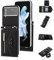 Jeelar ESONG Coque pour Samsung Galaxy Z Flip 3 5G,Cuir PU de qualité supérieure,avec Sangle réglable&Fente pour Carte&Fonction Stand-Le Noir