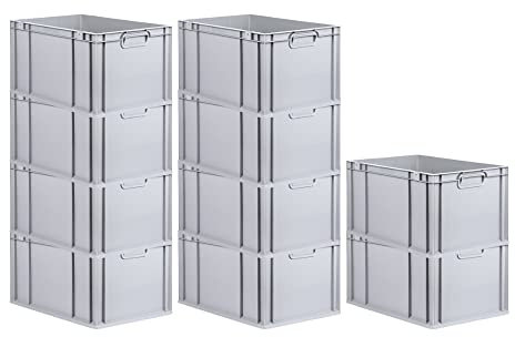 PROREGAL SparSet 10x Eurobox NextGen Grip | HxBxT 32x40x60cm | 65 Liter | Griffe geschlossen | Grau | Eurobehälter, Transportbox, Transportbehälter, Stapelbehälter