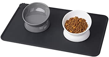 LoeJan Cuenco elevado de comida para gatos, cuenco de agua de cerámica elevado e inclinado de 5 onzas, anti vómitos y protege las espinas de las mascotas, platos para gatos para perros pequeños, gatos