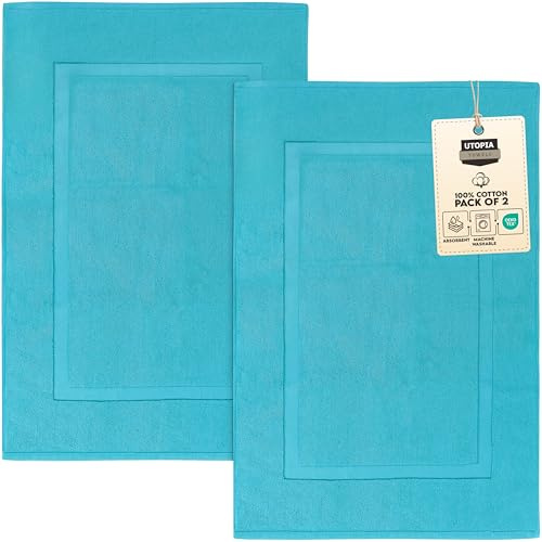 Utopia Towels UT1043 Badematten aus Baumwolle, gebändert, türkis, [kein Badezimmerteppich], 53,3 x 86,4 cm, 100% ringgesponnene Baumwolle, sehr saugfähig und maschinenwaschbar, für Dusche und
