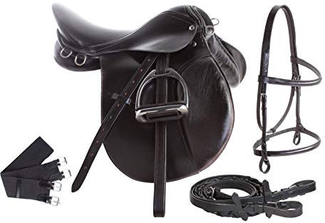 SHOWMEN CRAFT Reiten Englisch Sattelzeug Set Leder Leder Eisen Steigbügel Zaumzeug Zaum Gurt Cinch Allzweck Show Jumping Trail Equestrian Starter Paket