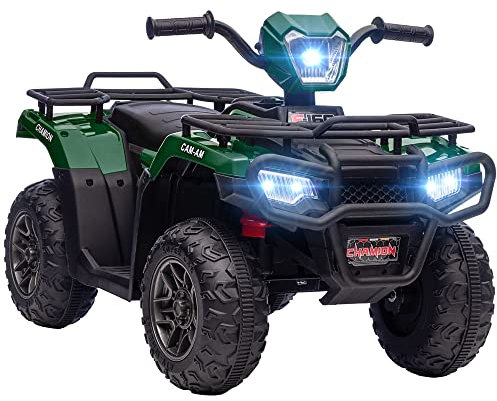 HOMCOM 12V Electric Car for Kids, Battery Powered Quad Bike, Ride-On ATV Car w/Forward, Reverse Functions, Music, LED Headlights, for Ages 3-5 Years - Green